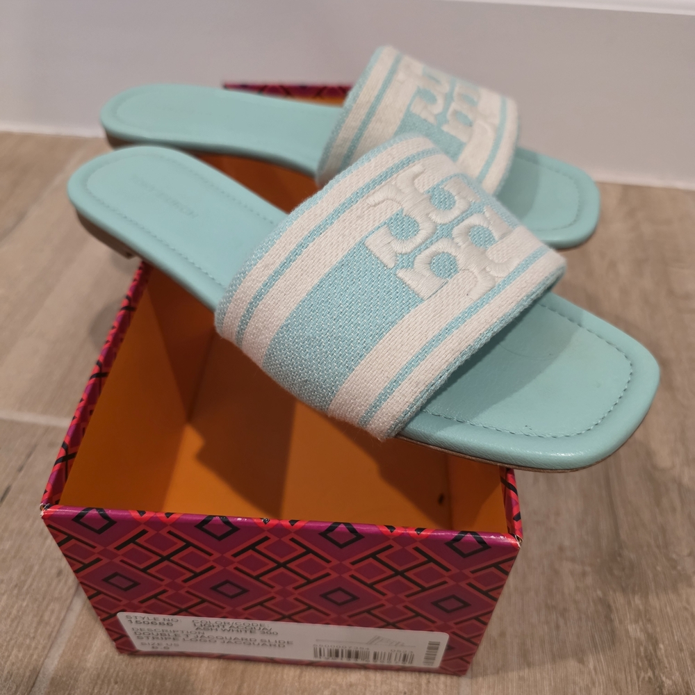 Tory Burch Double Jacquard Slide Stripe Sandals 6.5